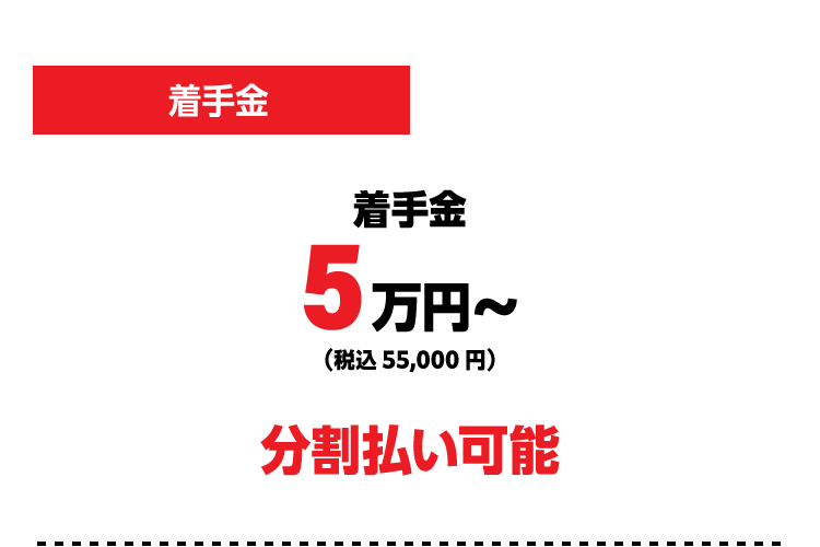 着手金5万円から、最大10回まで分割払い可能