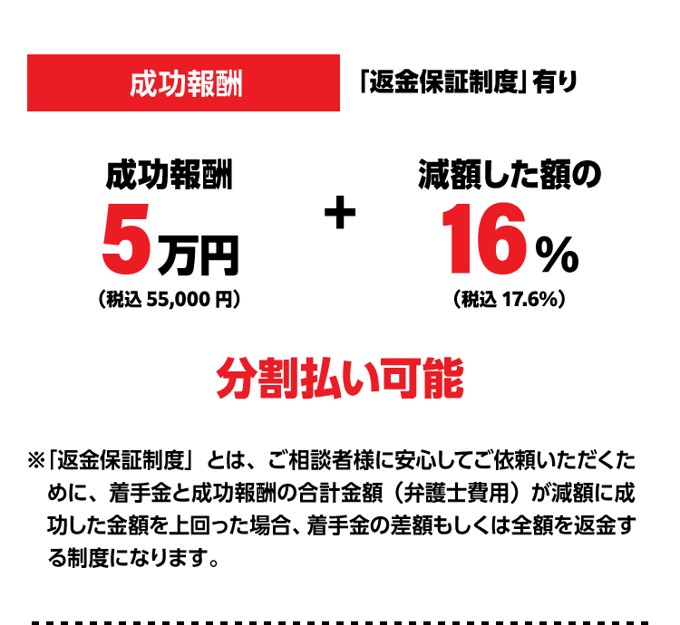 成功報酬、返金保証制度あり